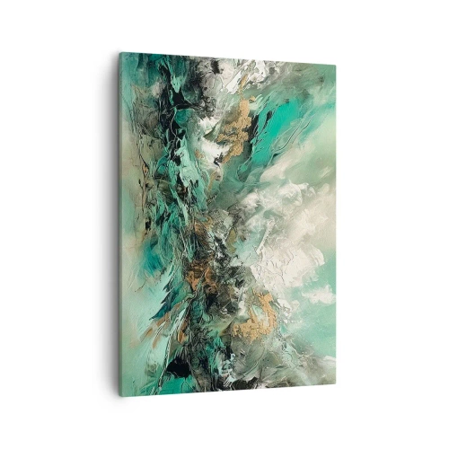 Impression sur toile - Image sur toile - Paysage abstrait dans les tons de vert et d'or - 50x70cm - Ressac émeraude et noir - Décoration murale moderne pour le salon et la chambre ARTTOR