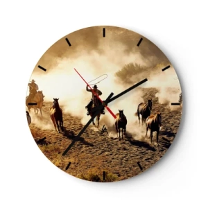 Horloge murale - Pendule murale - Cowboys à cheval en action sur un fond poussiéreux - 30x30cm - L'ouest vraiment sauvage - Décoration murale moderne pour le salon, la cuisine et la chambre ARTTOR
