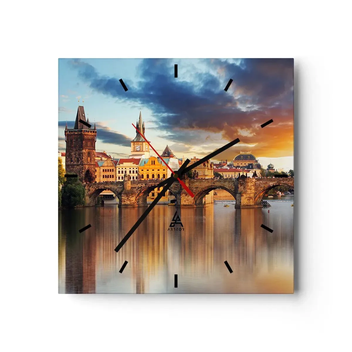 Horloge murale - Pendule murale - Le pont historique sur la rivière à la lumière du soleil couchant - 30x30cm - Belle depuis des lustres - Décoration murale moderne pour le salon et la chambre ARTTOR