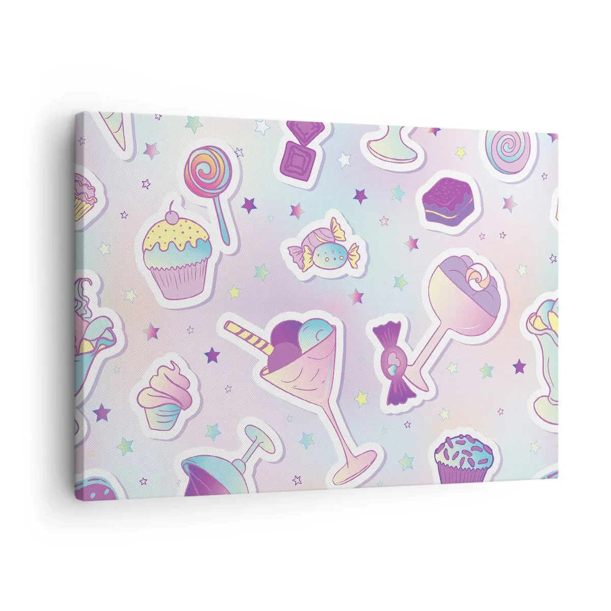 Impression sur toile - Image sur toile - Motifs pastel avec bonbons et desserts - 70x50cm - Pour que tous les jours soit un anniversaire - Décoration murale moderne pour le salon et la chambre ARTTOR