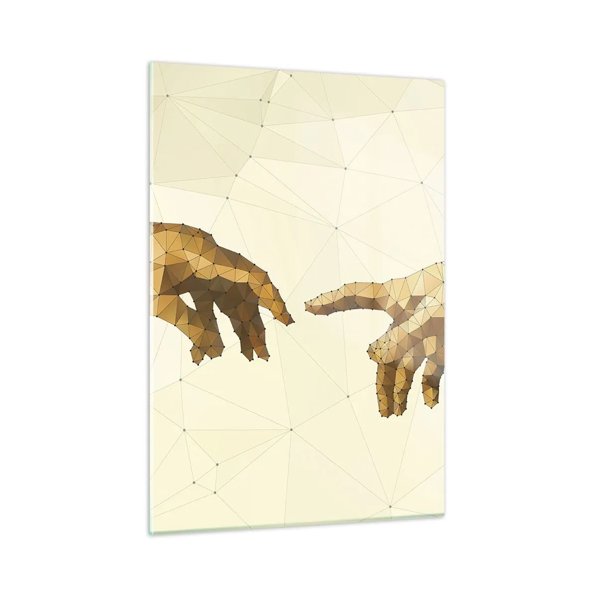 Impression sur verre - Image sur verre - Une version stylisée du tableau « La Création d'Adam » en technique polygonale - 50x70cm - Géométrie divine - Décoration murale moderne pour le salon et la chambre ARTTOR