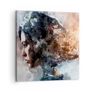 Impression sur toile - Image sur toile - L'histoire d'une fille avec une ville en arrière-plan - 60x60 cm