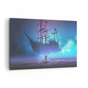 Impression sur toile - Image sur toile - Un navire fantastique contre le ciel étoilé - 120x80cm - A la rencontre du mythe de la mer - Décoration murale moderne pour le salon et la chambre ARTTOR