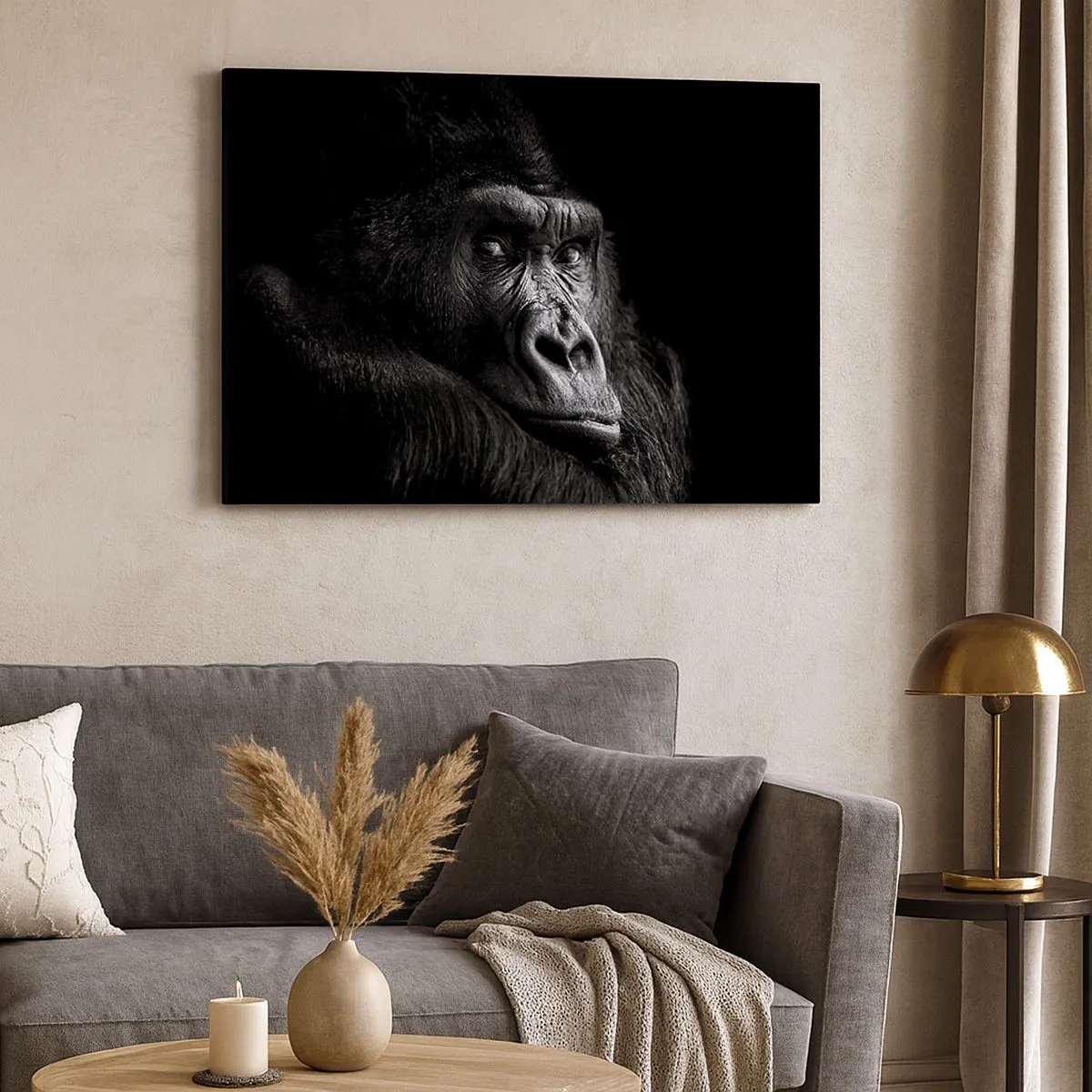 Impression sur toile - Image sur toile - Portrait noir et blanc d'un gorille majestueux - 70x50cm - Et qu'est-ce que tu regardes? - Décoration murale moderne pour le salon et la chambre ARTTOR