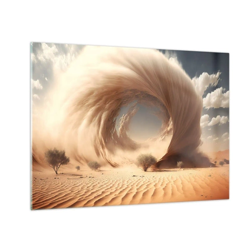 Impression sur verre - Image sur verre - Un vortex de sable du désert crée un portail depuis le ciel et les dunes. - 70x50cm - Portail ouvert - Décoration murale moderne pour le salon et la chambre ARTTOR