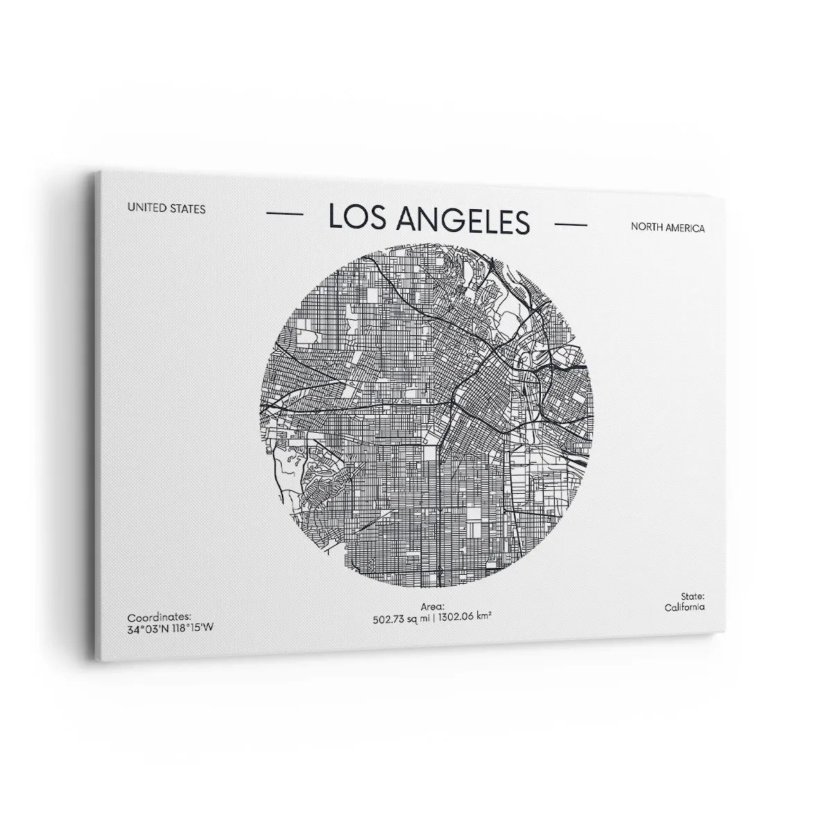 Impression sur toile - Image sur toile - Une carte de Los Angeles dans un style minimaliste en noir et blanc - 100x70cm - Anatomie de Los Angeles - Décoration murale moderne pour le salon et la chambre ARTTOR