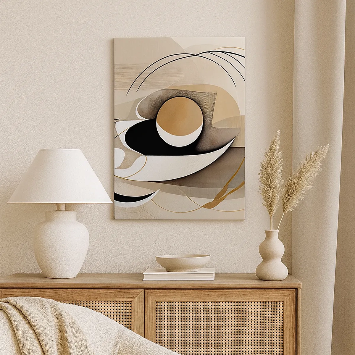 Impression sur toile - Image sur toile - Composition abstraite dans les tons beige et noir - 50x70cm - Composition : l'essence des choses - Décoration murale moderne pour le salon et la chambre ARTTOR