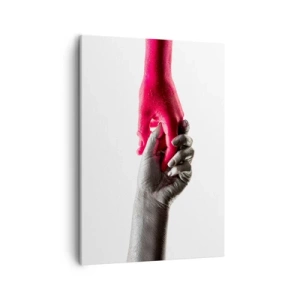 Impression sur toile - Image sur toile - Aiguilles symboliques en argent et rouge - 50x70cm - Ensemble, bien que différents - Décoration murale moderne pour le salon et la chambre ARTTOR