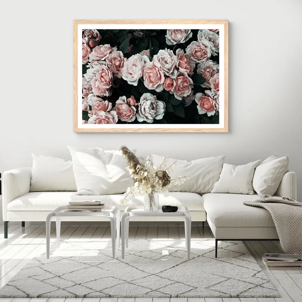 Affiche dans un chêne clair - Poster - Ensemble de rose - 100x70 cm