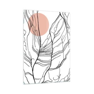Impression sur verre - Image sur verre - Lignes ombragées de branches avec un soleil beige - 50x70cm - Dans un réseau de brindilles - Décoration murale moderne pour le salon et la chambre ARTTOR