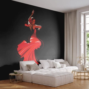 Papier Peint Photo Premium Sand - Danseuse de flamenco en robe rouge sur fond noir - 100x70cm - L'esprit fougueux du flamenco - Décoration murale moderne pour le salon et la chambre ARTTOR