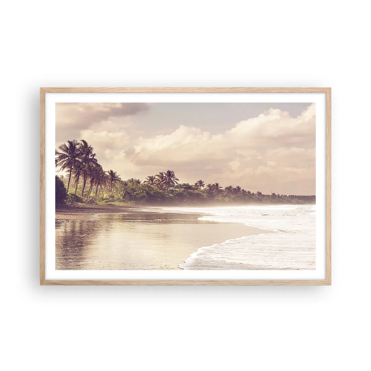 Affiche dans un chêne clair - Poster - La caresse des vagues - 91x61 cm