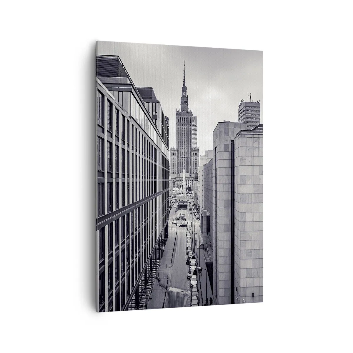 Impression sur toile - Image sur toile - Panorama de Varsovie avec vue sur le Palais de la Culture et les bâtiments environnants - 70x100cm - Vallée de Varsovie - Décoration murale moderne pour le salon et la chambre ARTTOR