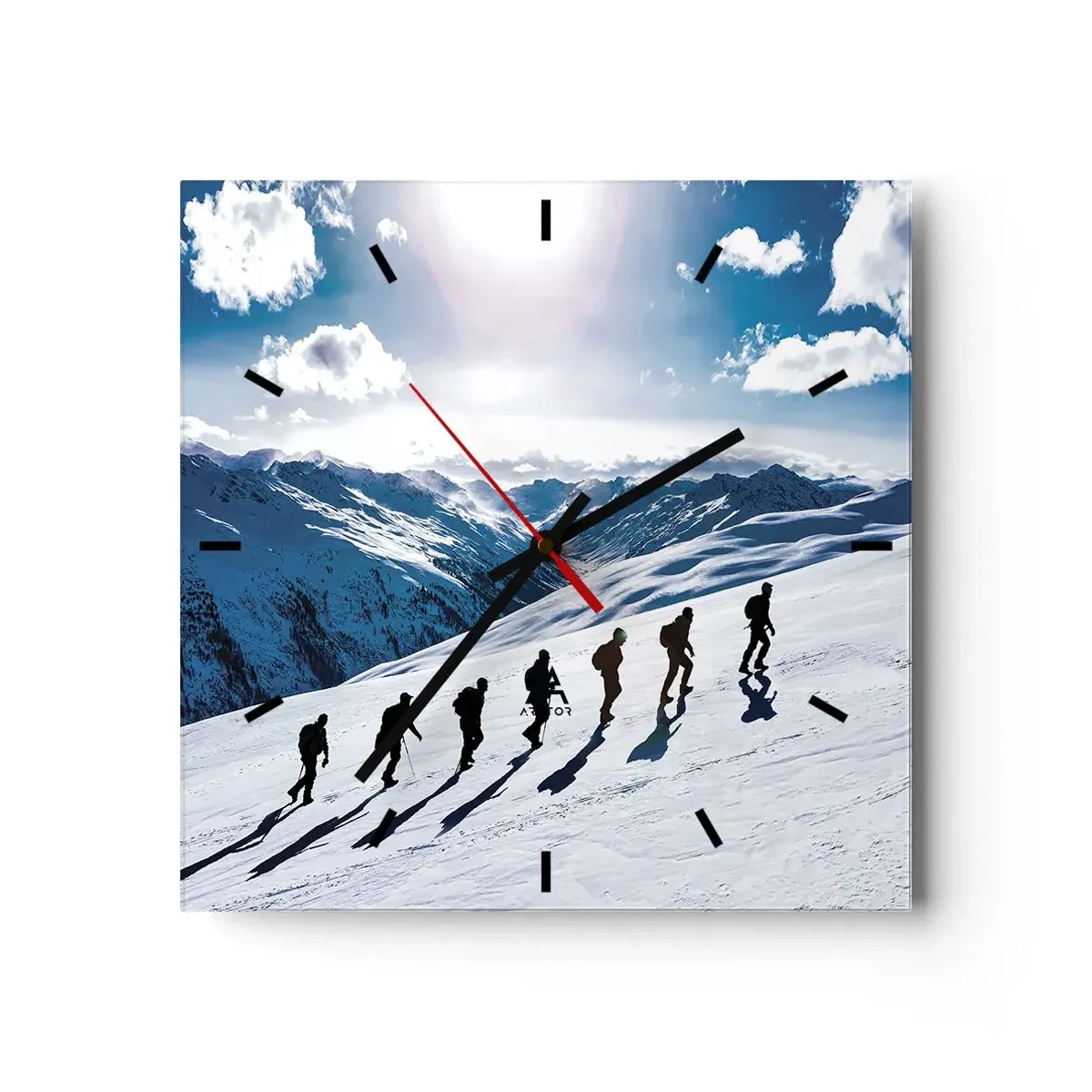 Horloge murale - Pendule murale - Un groupe d'alpinistes gravissant une pente enneigée - 30x30cm - L'équipe des conquérants - Décoration murale moderne pour le salon et la chambre ARTTOR