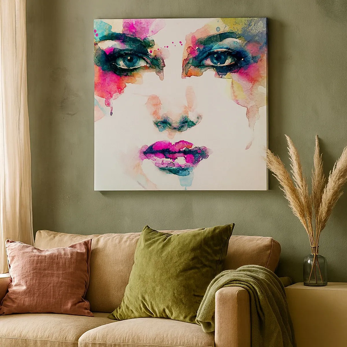 Impression sur toile - Image sur toile - Un portrait peint avec un arc-en-ciel - 30x30 cm