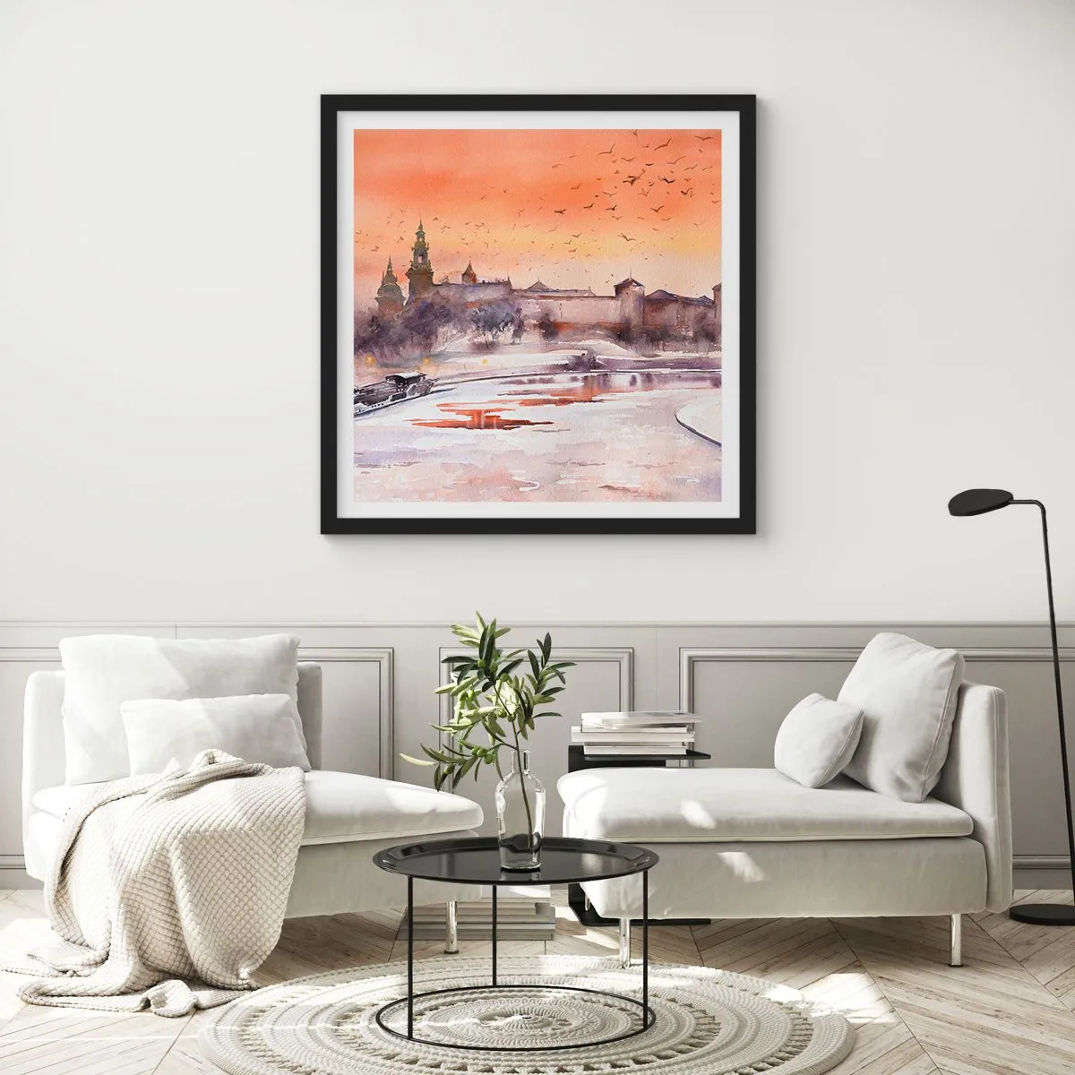 Affiche dans un cadre noir - Poster - Coucher de soleil royal - 40x40 cm