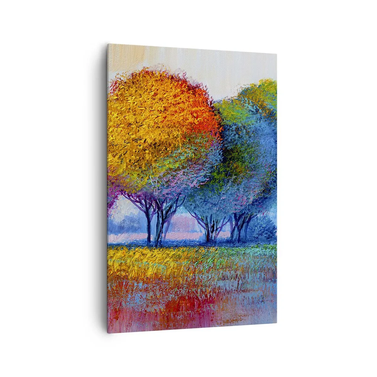 Impression sur toile - Image sur toile - Arbres colorés dans un paysage impressionniste - 80x120cm - Un bouquet de couleurs éclatantes - Décoration murale moderne pour le salon et la chambre ARTTOR