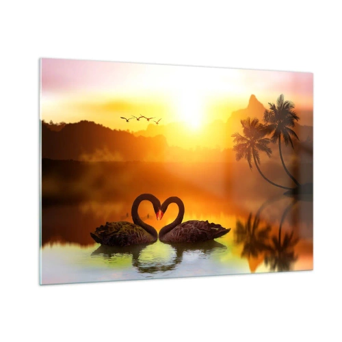 Impression sur verre - Image sur verre - Cygnes noirs sur le lac au coucher du soleil - 100x70cm - Tout va ensemble - Décoration murale moderne pour le salon et la chambre ARTTOR