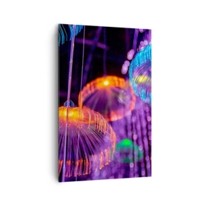 Impression sur toile - Image sur toile - Méduses lumineuses colorées dans un environnement sombre - 80x120cm - Fontaine lumineuse - Décoration murale moderne pour le salon et la chambre ARTTOR