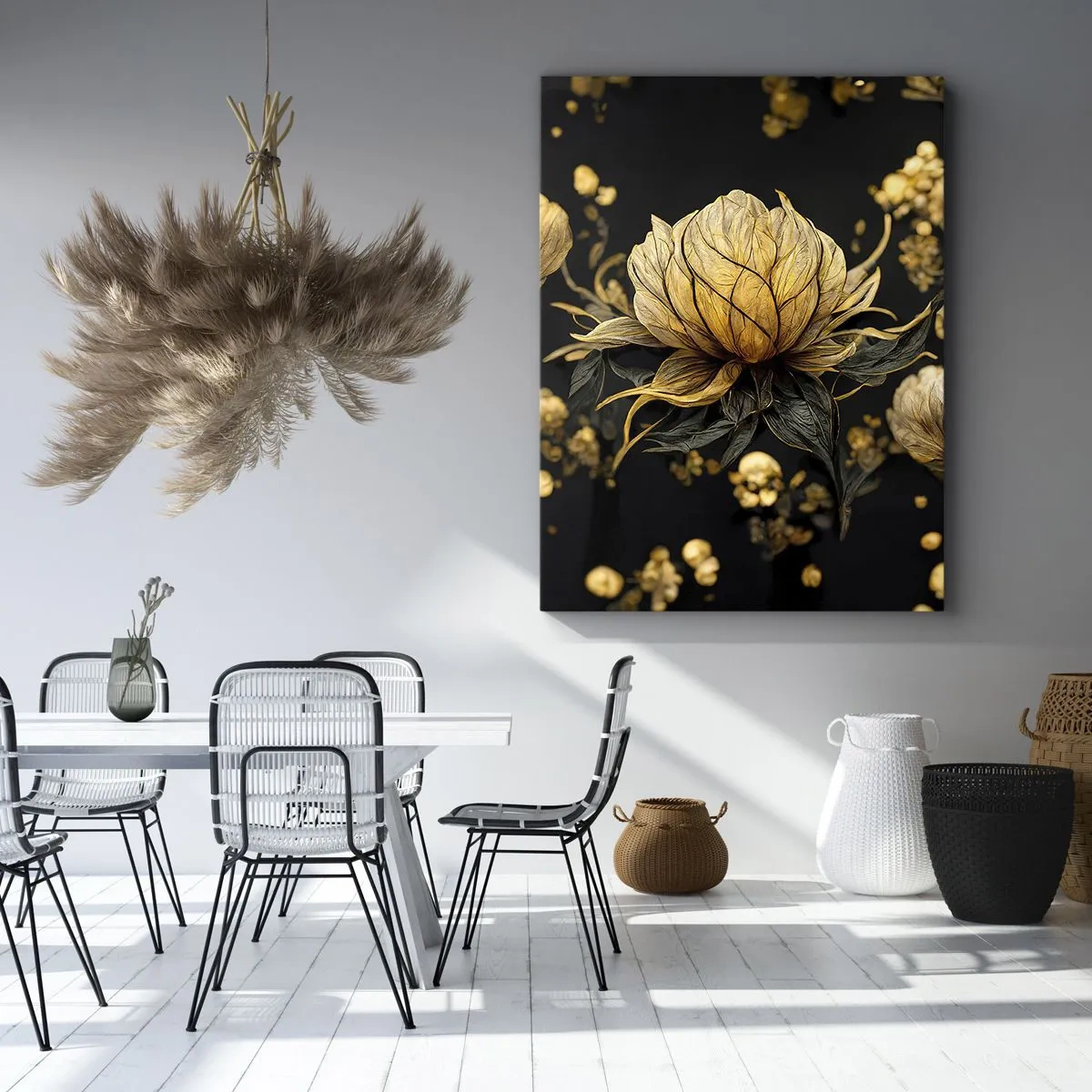 Impression sur toile - Image sur toile - Fleur dorée sur fond sombre - 50x70cm - Fragilité subtile - Décoration murale moderne pour le salon et la chambre ARTTOR