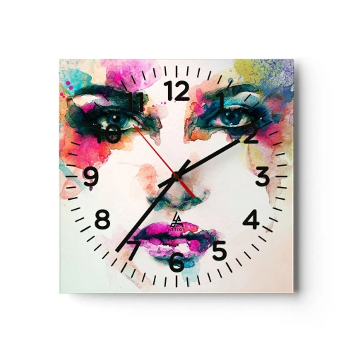 Horloge murale - Pendule murale - Un portrait peint avec un arc-en-ciel - 40x40 cm