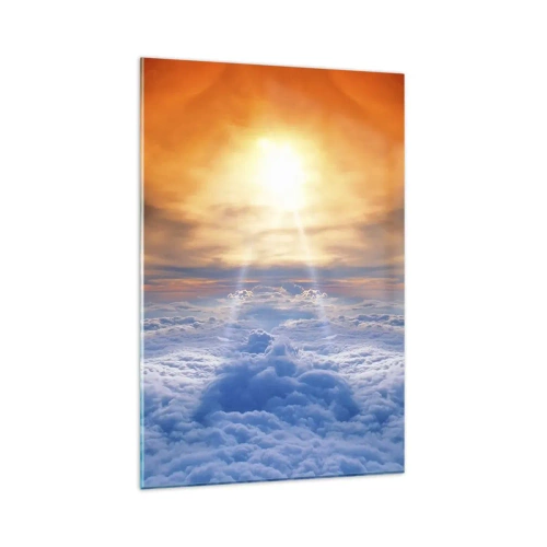 Impression sur verre - Image sur verre - Coucher de soleil au dessus des nuages, le ciel plein de couleurs dorées et de lumière. - 80x120cm - Paysage mystique - Décoration murale moderne pour le salon et la chambre ARTTOR