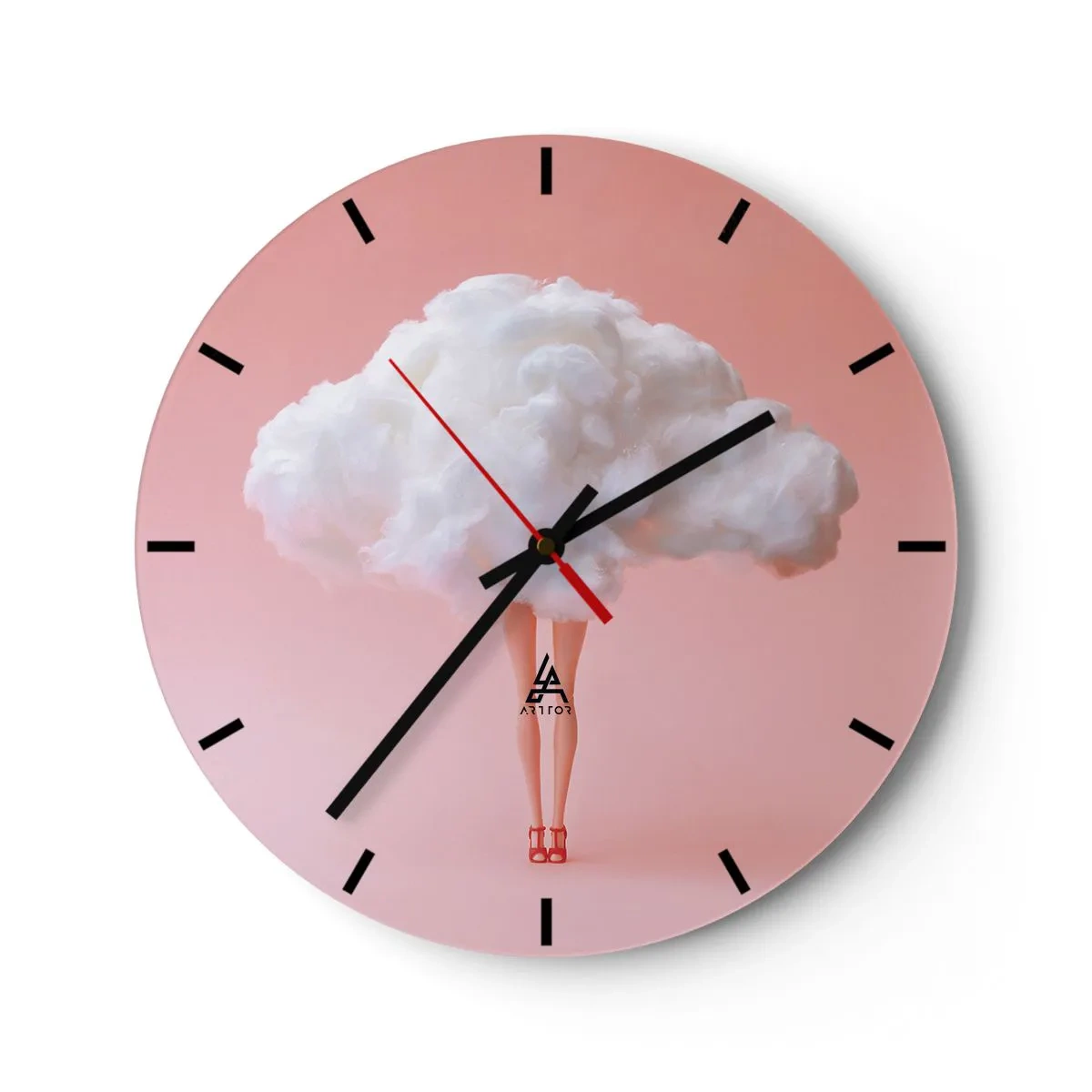 Horloge murale - Pendule murale - Des jambes en talons hauts rouges et un nuage à la place d'une tête - 30x30cm - Douce promesse - Décoration murale moderne pour le salon, la cuisine et la chambre ARTTOR