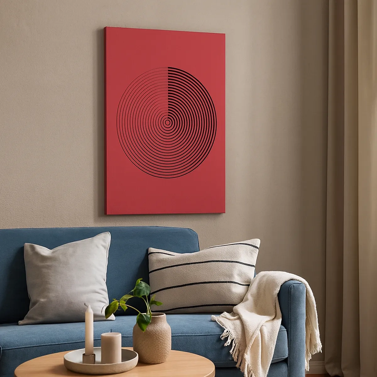 Impression sur toile - Image sur toile - Cercles concentriques sur fond rouge - 50x70cm - Mouvement circulaire - Décoration murale moderne pour le salon et la chambre ARTTOR