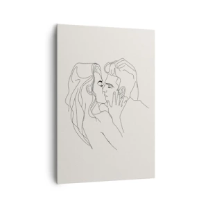 Impression sur toile - Image sur toile - Une illustration minimaliste d'un couple dans une étreinte amoureuse - 70x100cm - Enlacé de sentiment - Décoration murale moderne pour le salon et la chambre ARTTOR