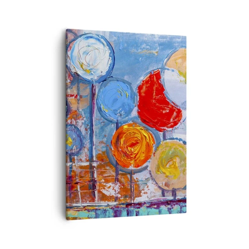 Impression sur toile - Image sur toile - Arbres abstraits colorés sur fond bleu - 50x70cm - Miracles sur le bâton - Décoration murale moderne pour le salon et la chambre ARTTOR