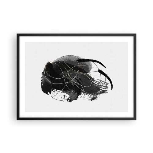 Affiche dans un cadre noir - Poster - Abstraction en noir et or sur fond blanc - 70x50cm - Fait de noir - Décoration murale moderne pour le salon et la chambre ARTTOR