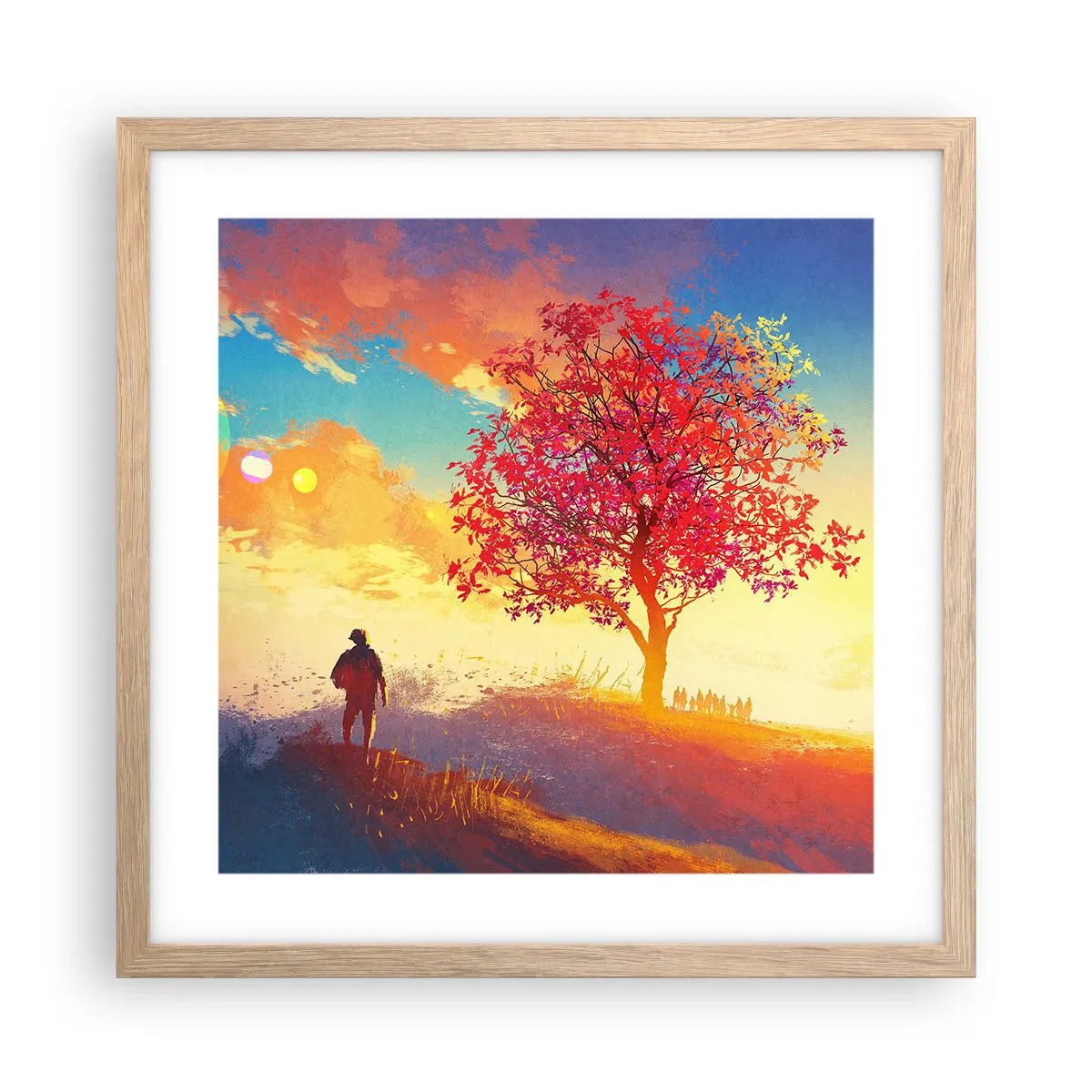 Affiche dans un chêne clair - Poster - Pèlerin à destination - 40x40 cm