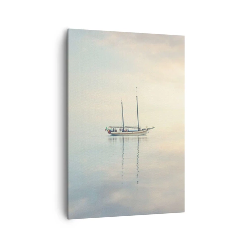 Impression sur toile - Image sur toile - Un bateau sur une mer calme dans une douce lumière - 70x100cm - Dans une mer de silence - Décoration murale moderne pour le salon et la chambre ARTTOR