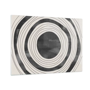 Impression sur verre - Image sur verre - Cercles concentriques noirs et blancs aux contours irréguliers - 70x50cm - Droit au but - Décoration murale moderne pour le salon et la chambre ARTTOR