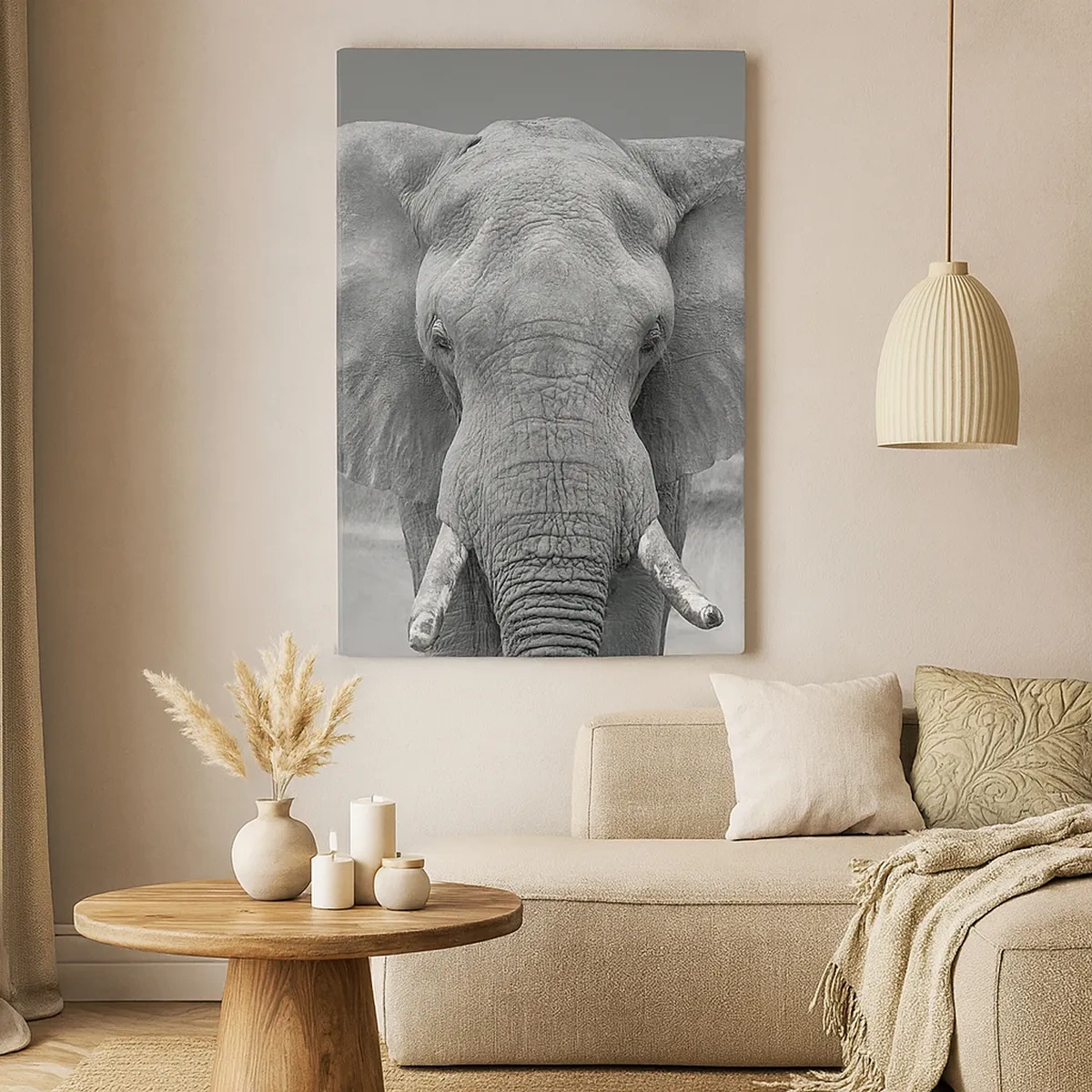 Impression sur toile - Image sur toile - Portrait d'un éléphant en noir et blanc - 50x70cm - Bienvenue dans mon monde - Décoration murale moderne pour le salon et la chambre ARTTOR