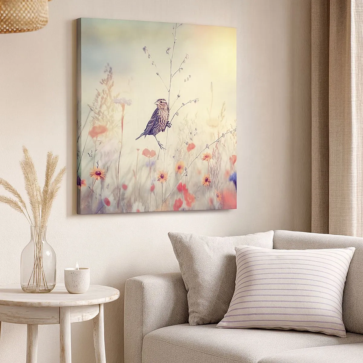 Impression sur toile - Image sur toile - Portrait d'oiseau sur pré en fond - 30x30 cm