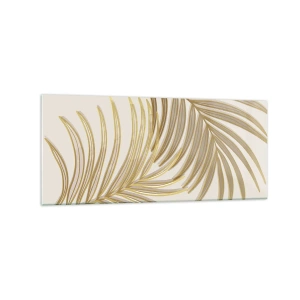 Impression sur verre - Image sur verre - Feuilles de palmier dorées sur fond clair dans un style minimaliste - 120x50cm - Palme d'or! - Décoration murale moderne pour le salon et la chambre ARTTOR