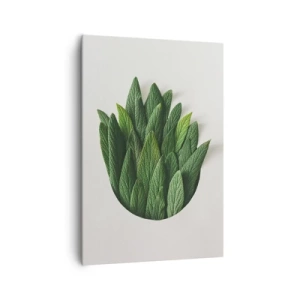 Impression sur toile - Image sur toile - Une composition de feuilles vertes sur un fond clair - 70x100cm - Curiosité sans retenue - Décoration murale moderne pour le salon et la chambre ARTTOR