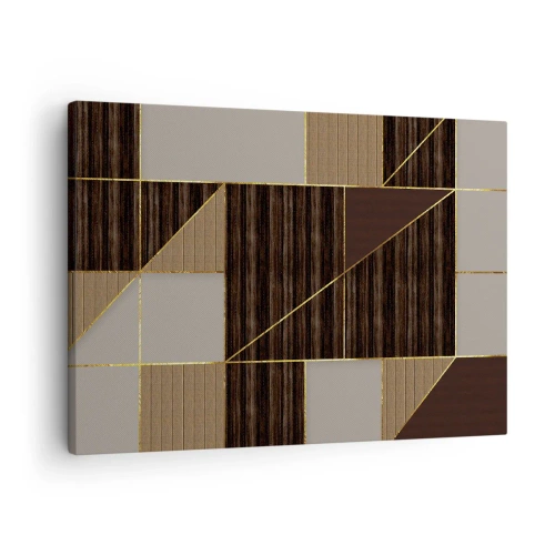 Impression sur toile - Image sur toile - Motifs géométriques dans les tons de marron avec des lignes dorées - 70x50cm - Mozaique de bronze et d'or - Décoration murale moderne pour le salon et la chambre ARTTOR