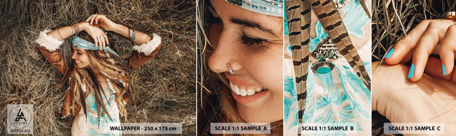 Échantillon de Papier Peint Autocollant Deluxe Sticker - En route vers les années d'amour - Bohème, Femme, Bijoux - 100x30 cm