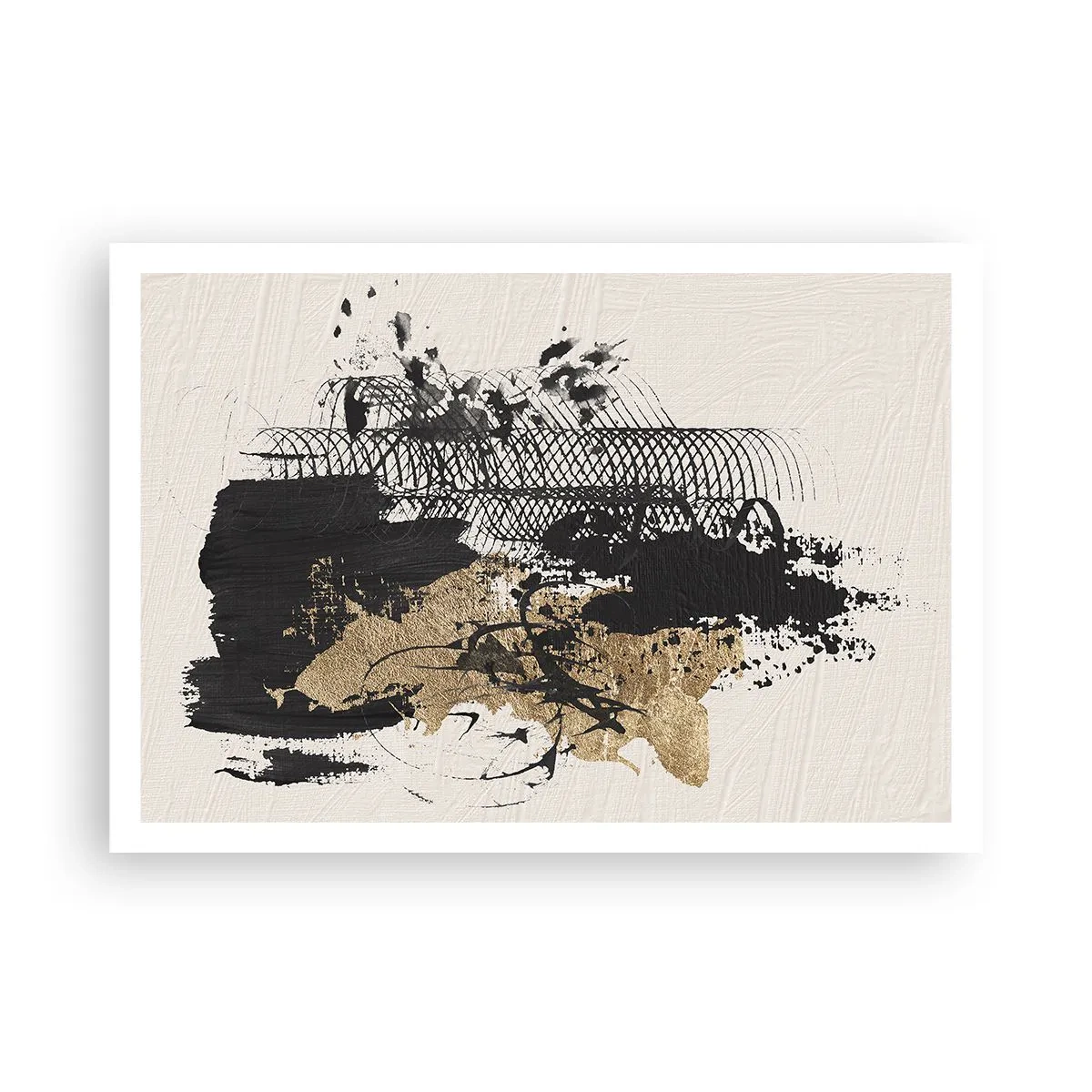 Affiche - Poster - Une peinture abstraite en noir et or avec des lignes et des structures dynamiques. - 100x70cm - Composer avec passion - Décoration murale moderne pour le salon et la chambre ARTTOR