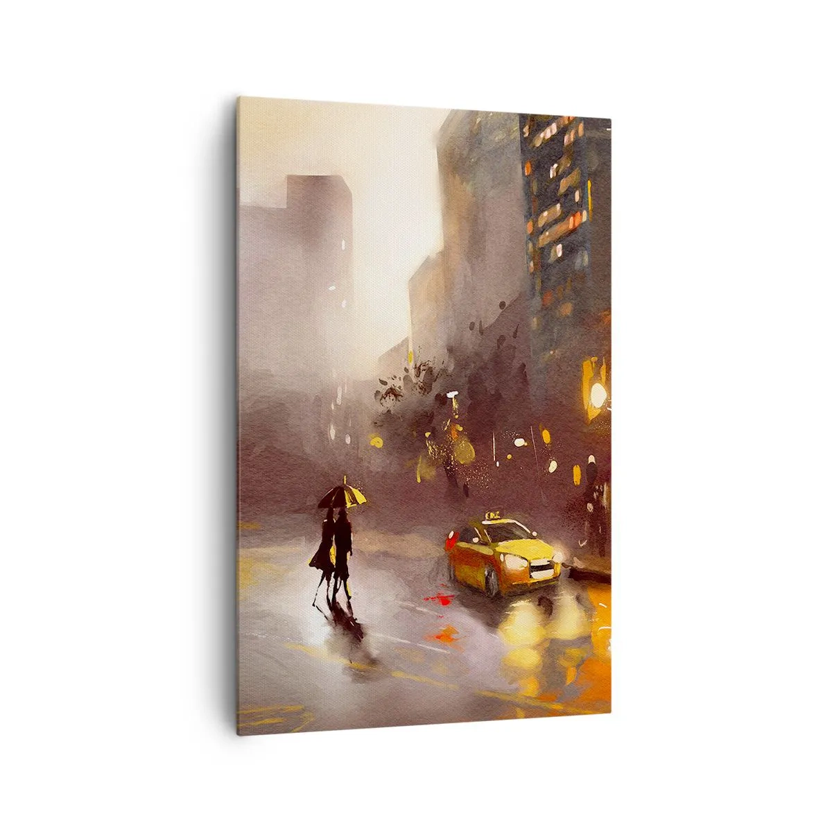 Impression sur toile - Image sur toile - Une scène urbaine la nuit à la lumière des lampadaires et des reflets sur une rue mouillée. - 80x120cm - Dans les lumières de New-York - Décoration murale moderne pour le salon et la chambre ARTTOR