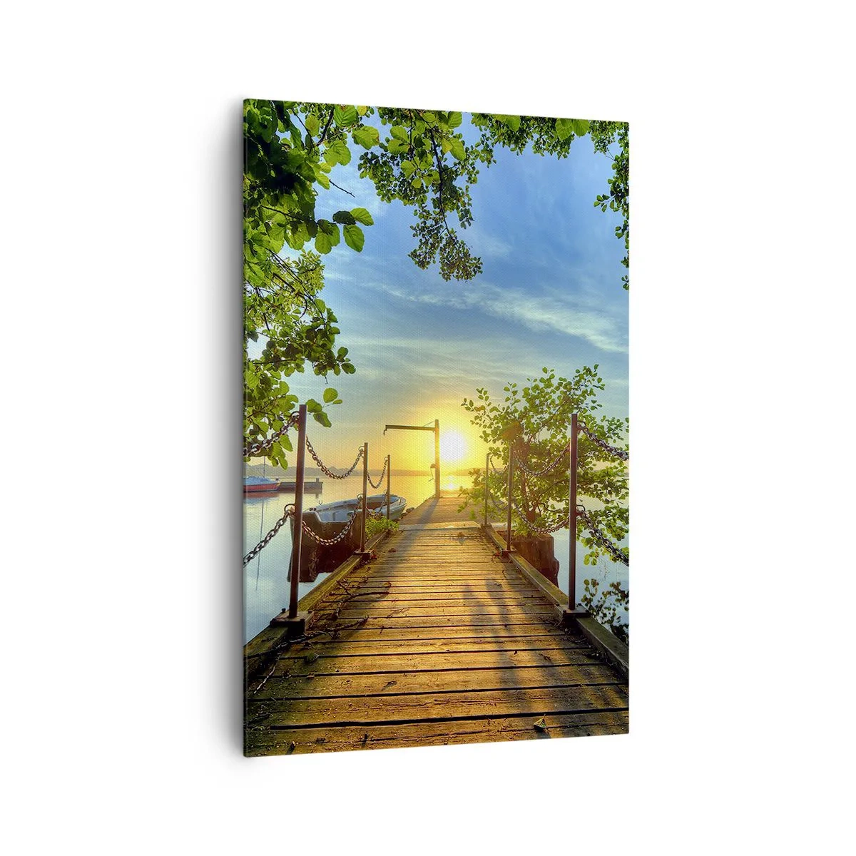 Impression sur toile - Image sur toile - Une jetée sur le lac dans les rayons du soleil couchant - 80x120cm - L'ouest au-dessus de l'eau - Décoration murale moderne pour le salon et la chambre ARTTOR