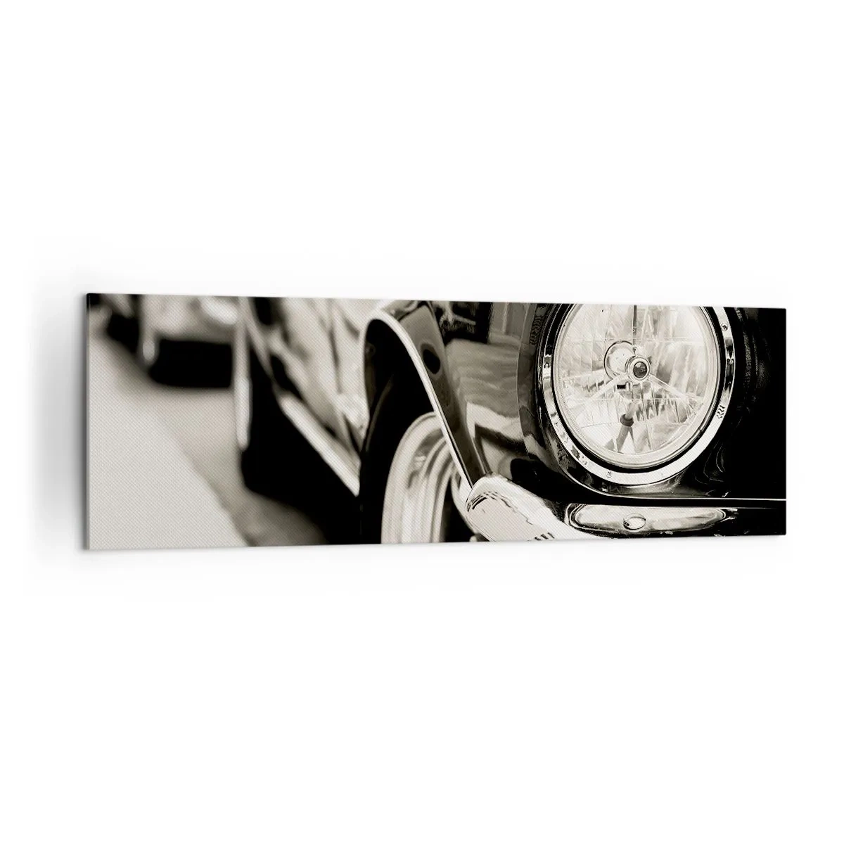 Impression sur toile - Image sur toile - Une voiture classique emblématique en noir et blanc élégant - 160x50cm - Brillance permanente - Décoration murale moderne pour le salon et la chambre ARTTOR