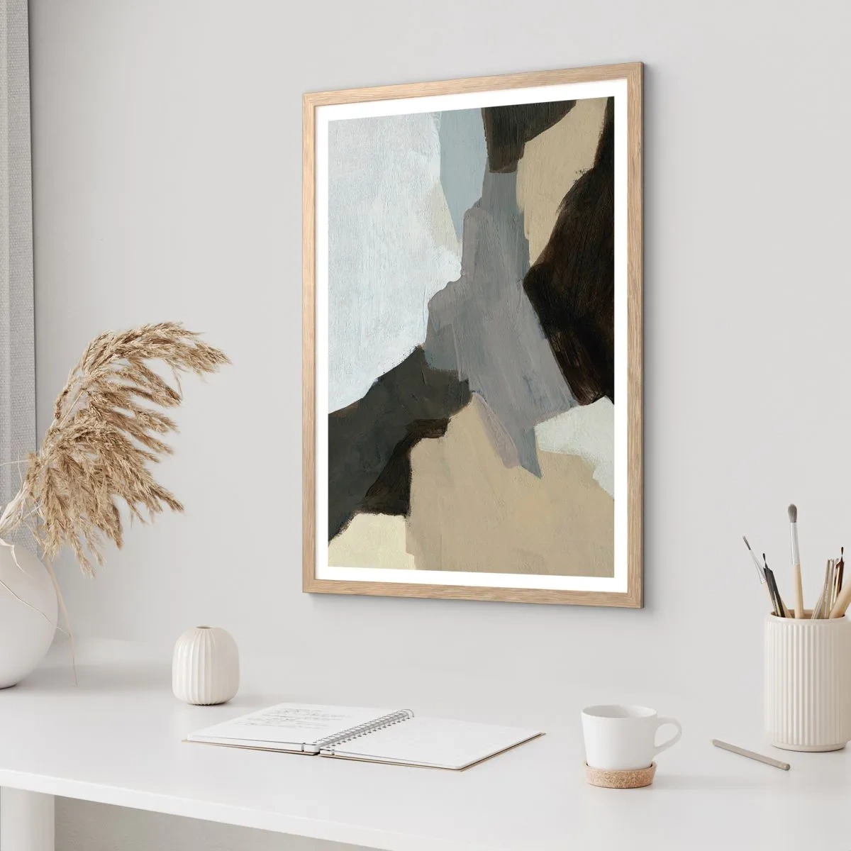 Affiche dans un chêne clair - Poster - Abstraction : le carrefour du gris - 50x70 cm