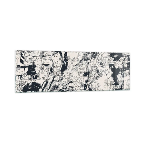 Impression sur verre - Image sur verre - Composition abstraite en noir et blanc avec une mise en page dynamique - 160x50cm - Interpénétration des contraires - Décoration murale moderne pour le salon et la chambre ARTTOR