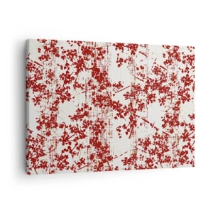Impression sur toile - Image sur toile - Fleurs rouges sur fond blanc dans un style artistique - 70x50cm - Comme un calicot ancien - Décoration murale moderne pour le salon et la chambre ARTTOR