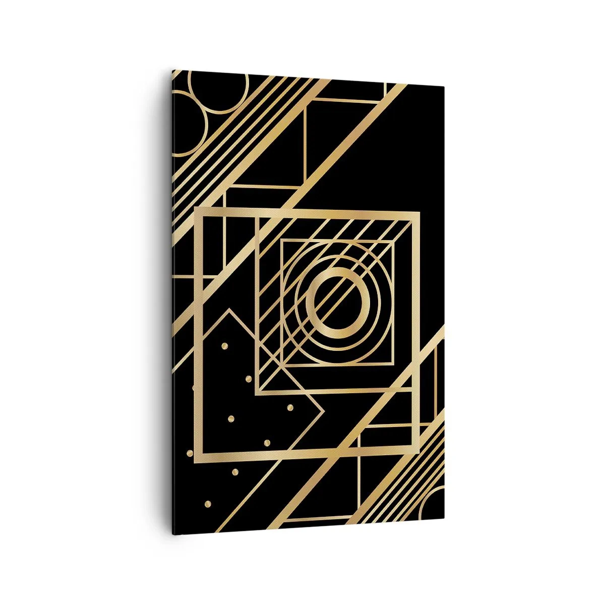 Impression sur toile - Image sur toile - Motifs géométriques dorés sur fond noir - 80x120cm - Géométrie en or - Décoration murale moderne pour le salon et la chambre ARTTOR