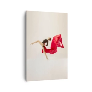 Impression sur toile - Image sur toile - Une danseuse dynamique en tenue noire et tissu rouge en mouvement. - 80x120cm - Rouge et noir - Décoration murale moderne pour le salon et la chambre ARTTOR