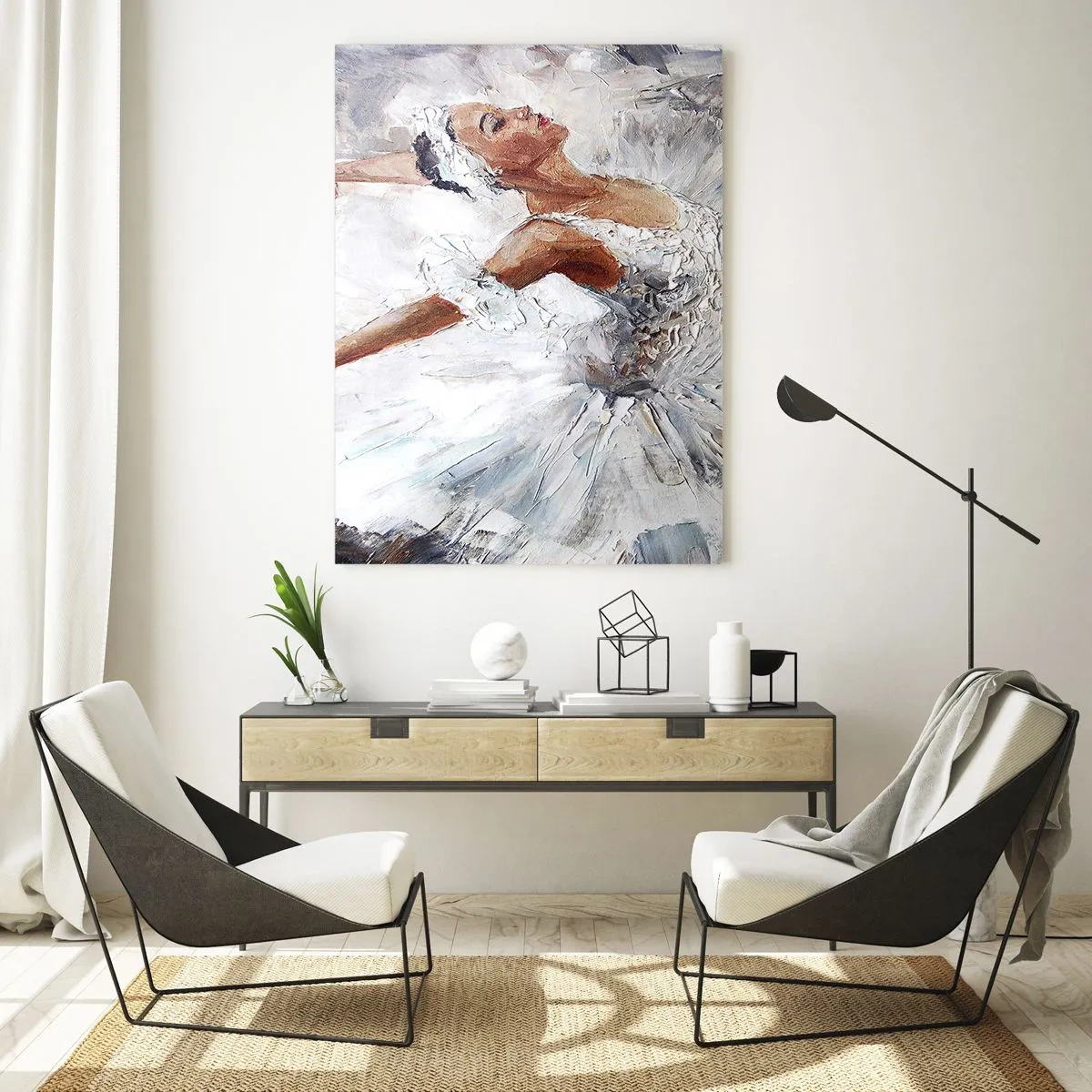 Impression sur verre - Image sur verre - Une ballerine en robe blanche dansant - 70x100cm - Délicat et léger comme du tulle - Décoration murale moderne pour le salon et la chambre ARTTOR
